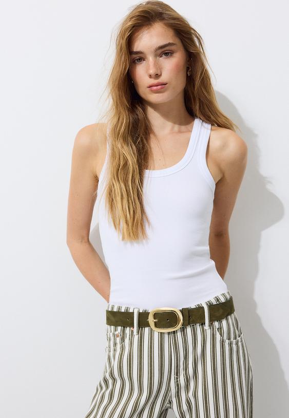 Stradivarius Oval Buckle Belt Khaki 26