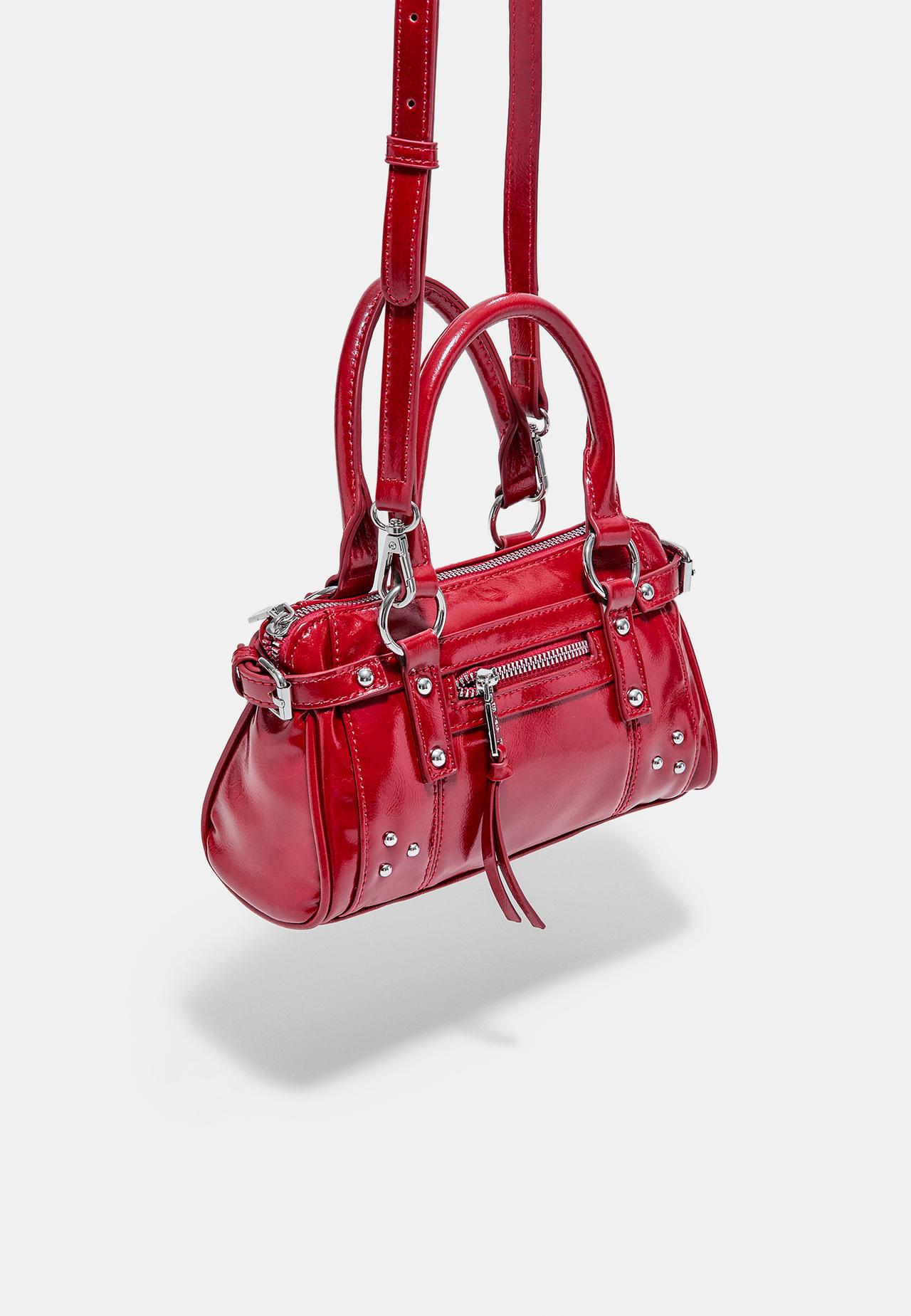 Crossbody bag with pocket and studs — Red