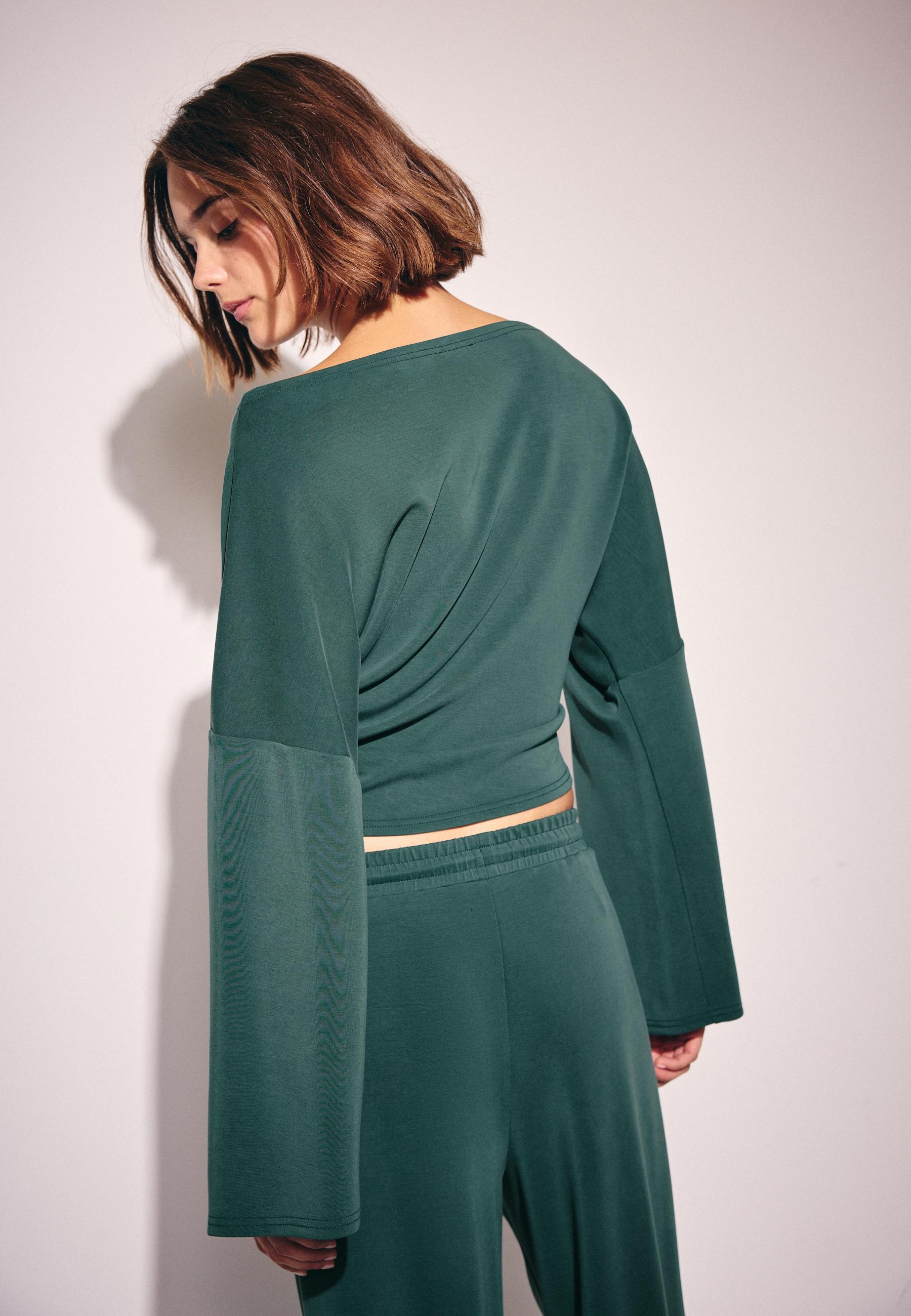 Soft-touch ruched asymmetric sweatshirt — Khaki