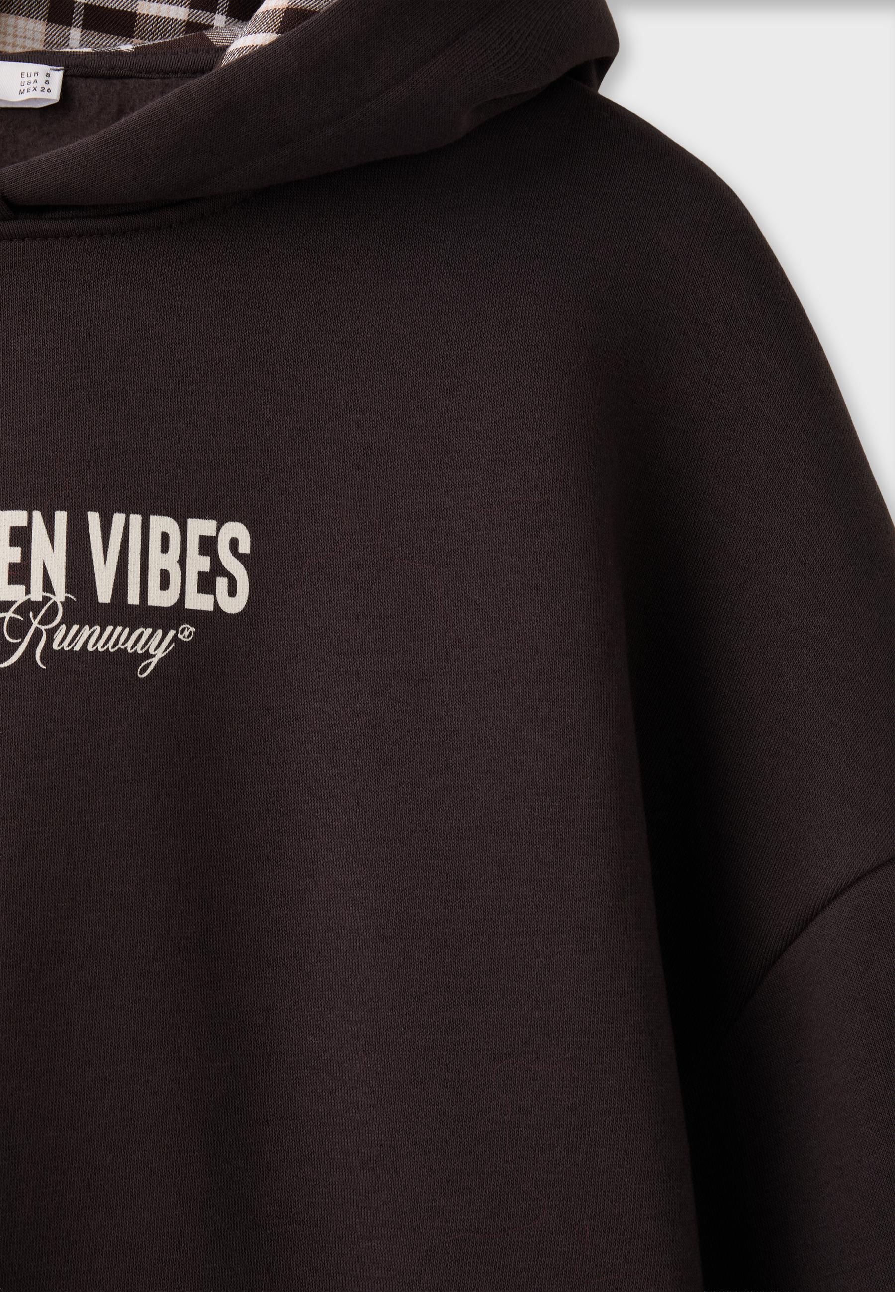 Stradivarius Ekose detaylı kapüşonlu sweatshirt görsel 5