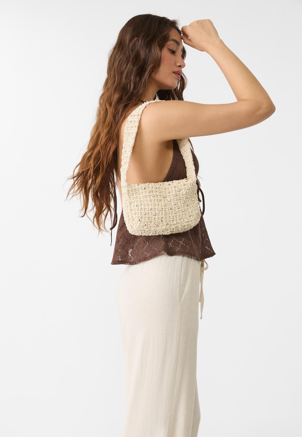 Beaded crochet shoulder bag
