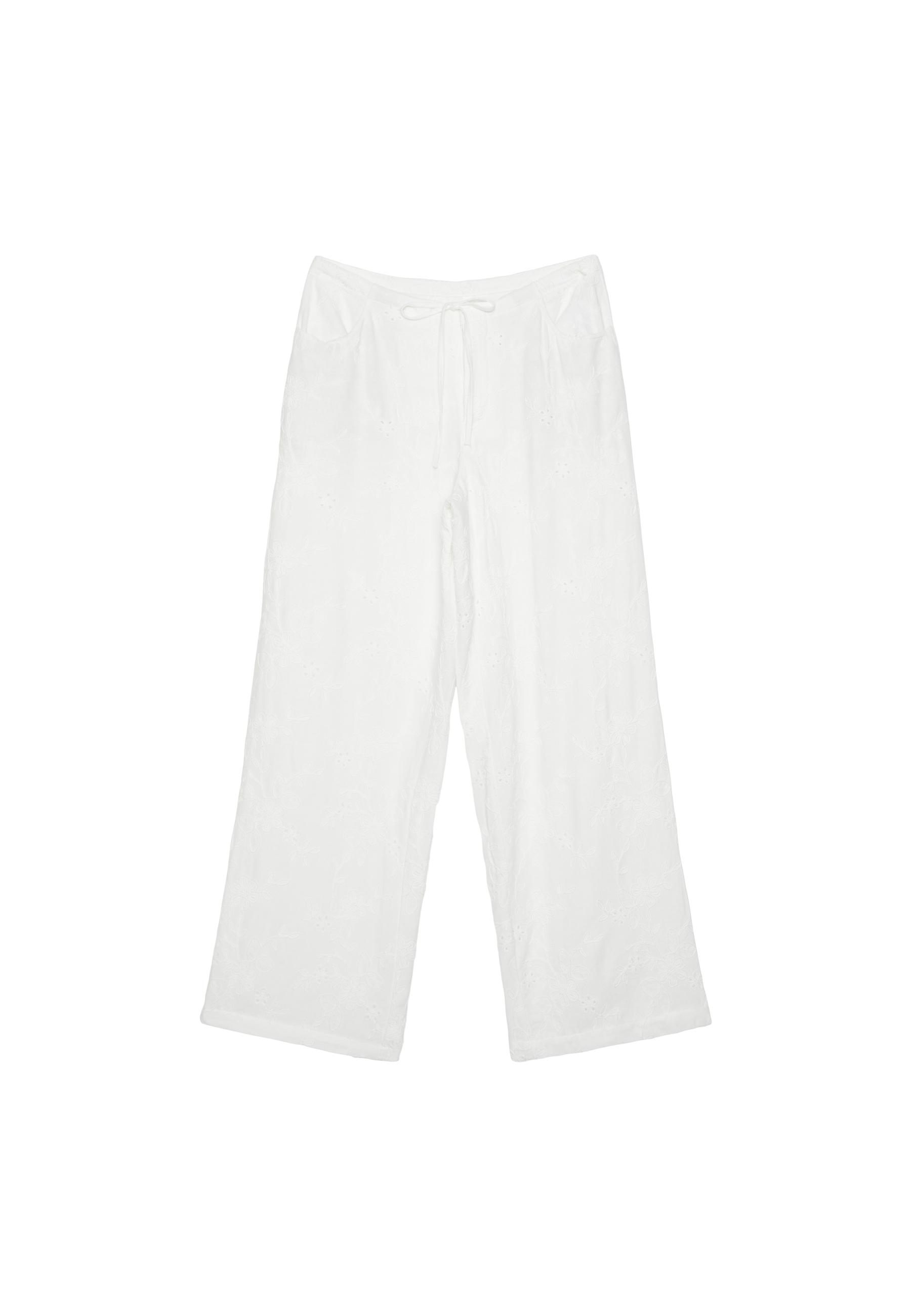 Embroidered straight-leg trousers — Ecru