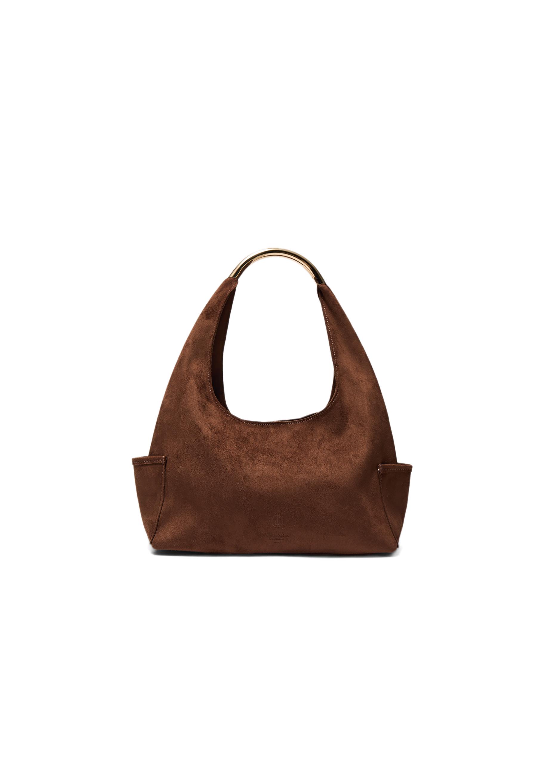 Mini shoulder bag with metallic handle — Brown