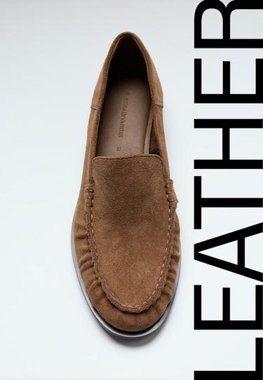 Ruched leather loafers — TAN  1