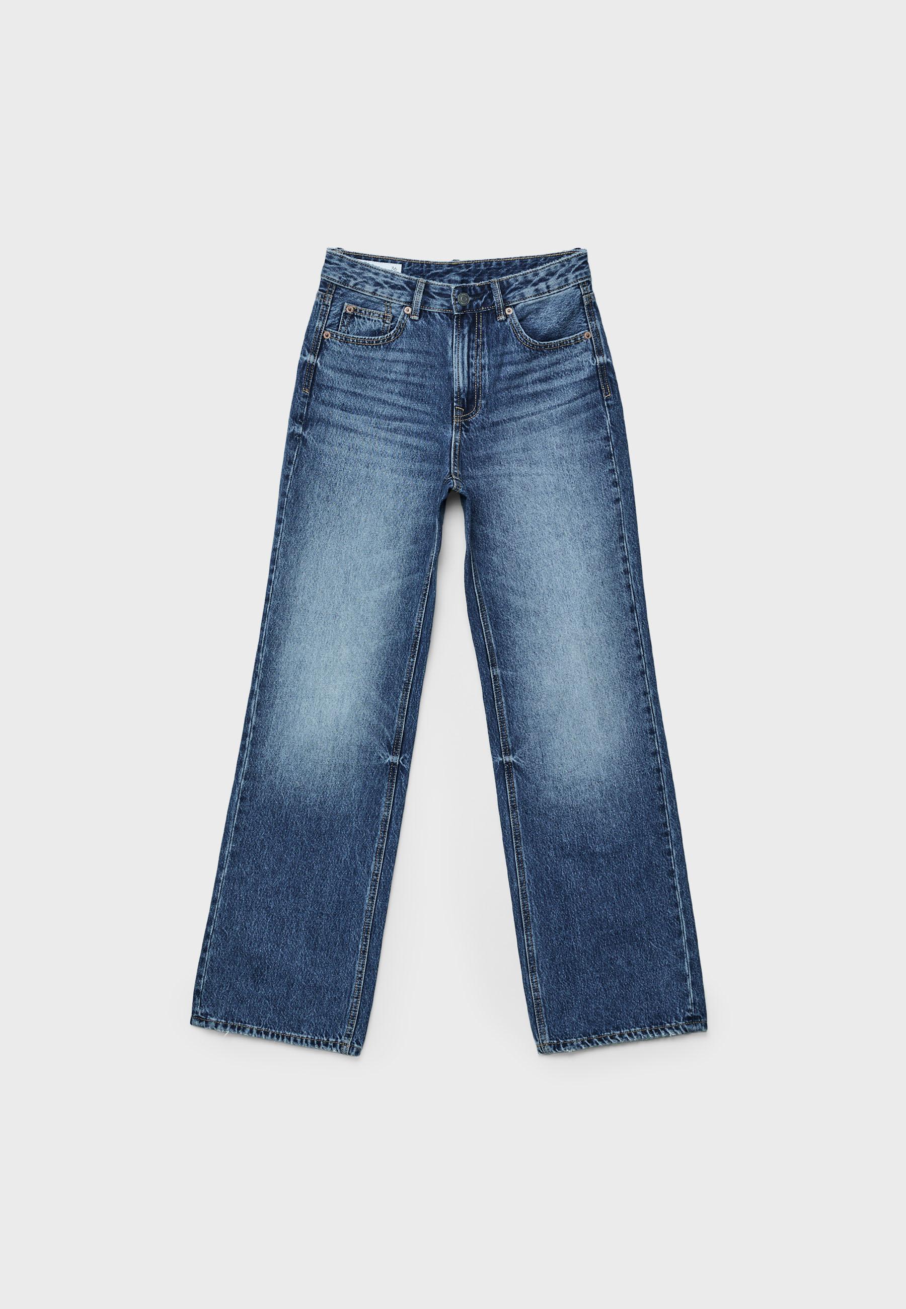 Stradivarius D92 Yırtık detaylı straight geniş paça jean
