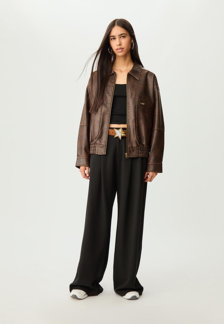 leather effect jacket with pockets