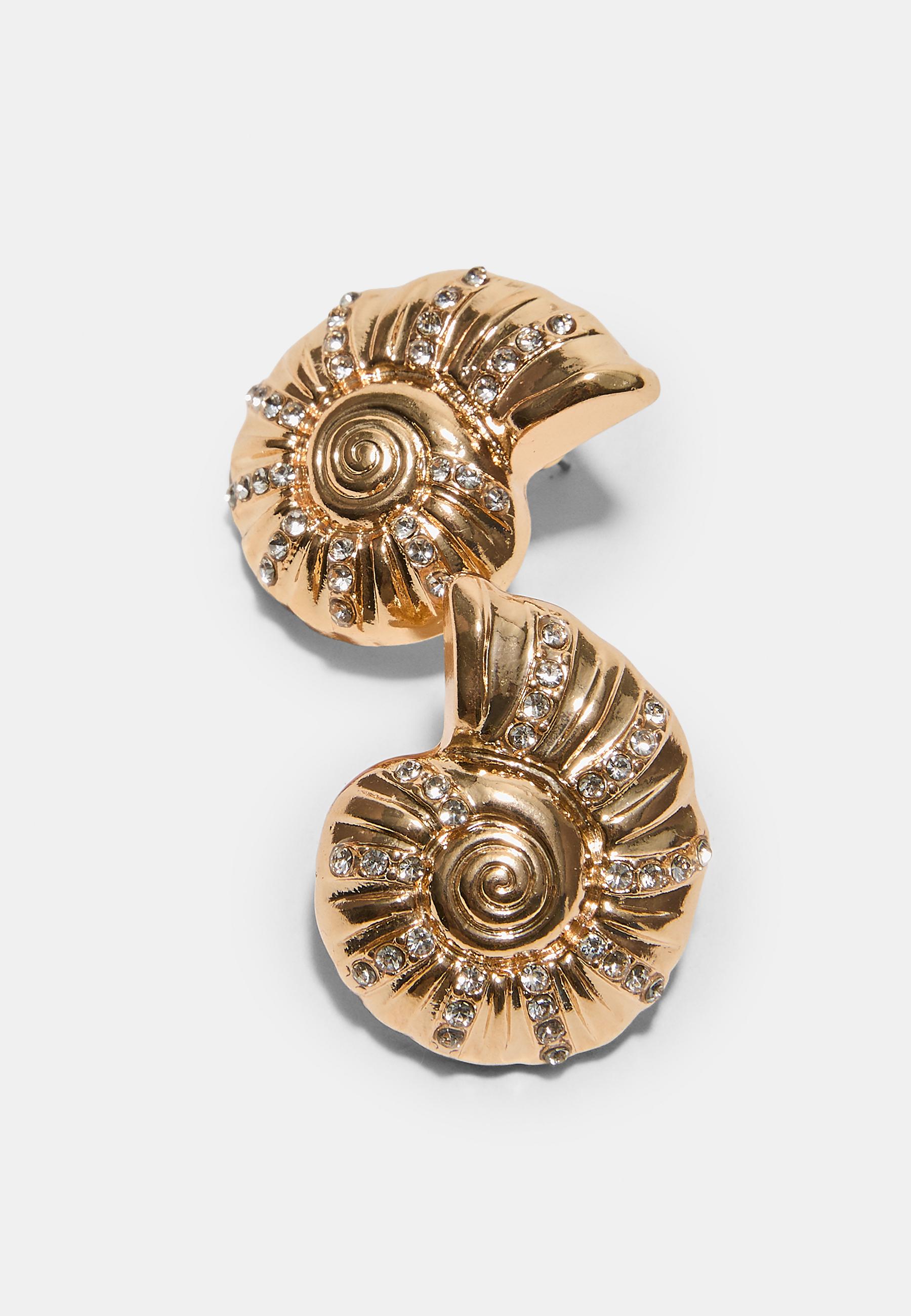 Set of 2 enamelled seashell earrings — Gold