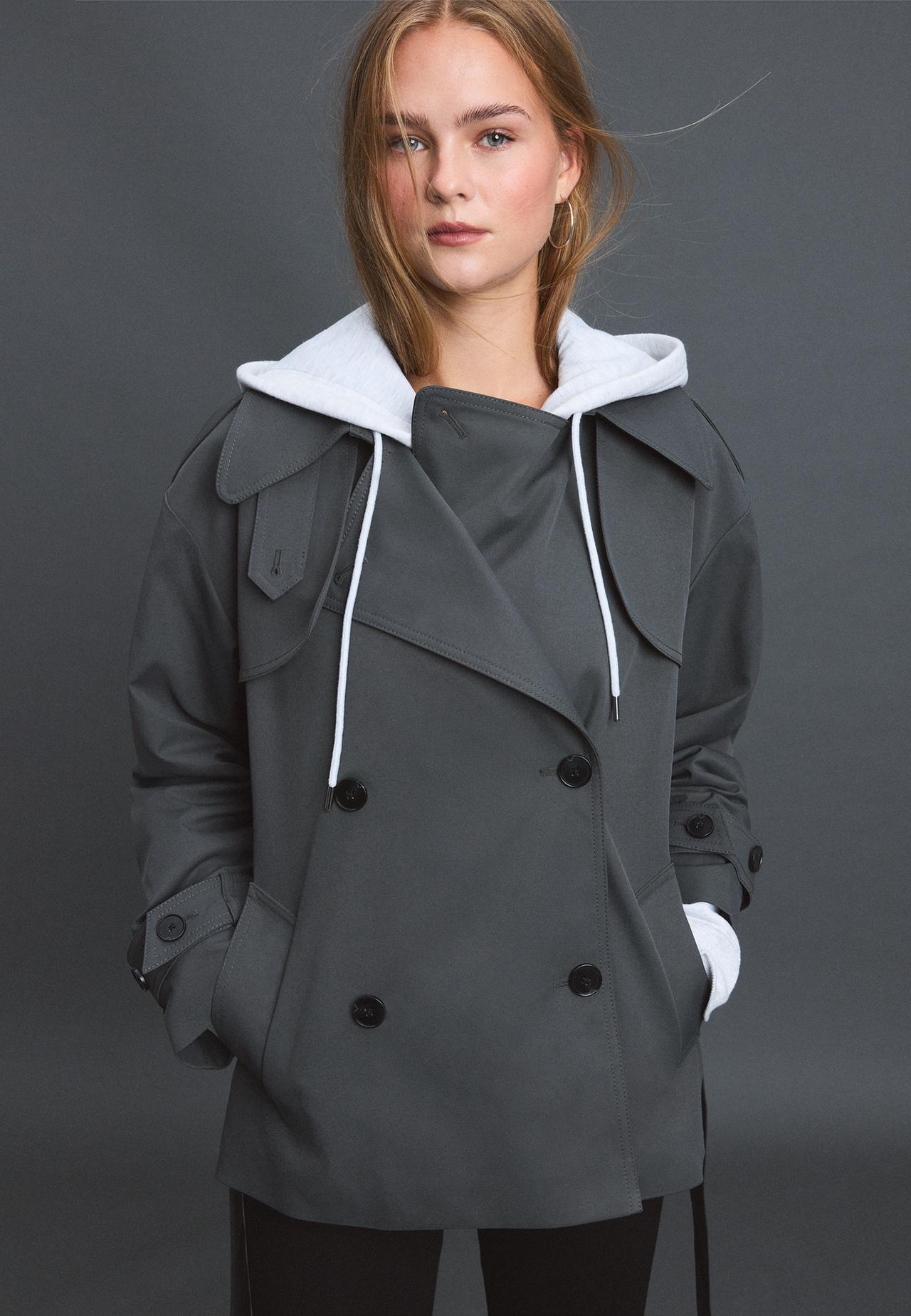 Regular high neck trench coat — Dark grey