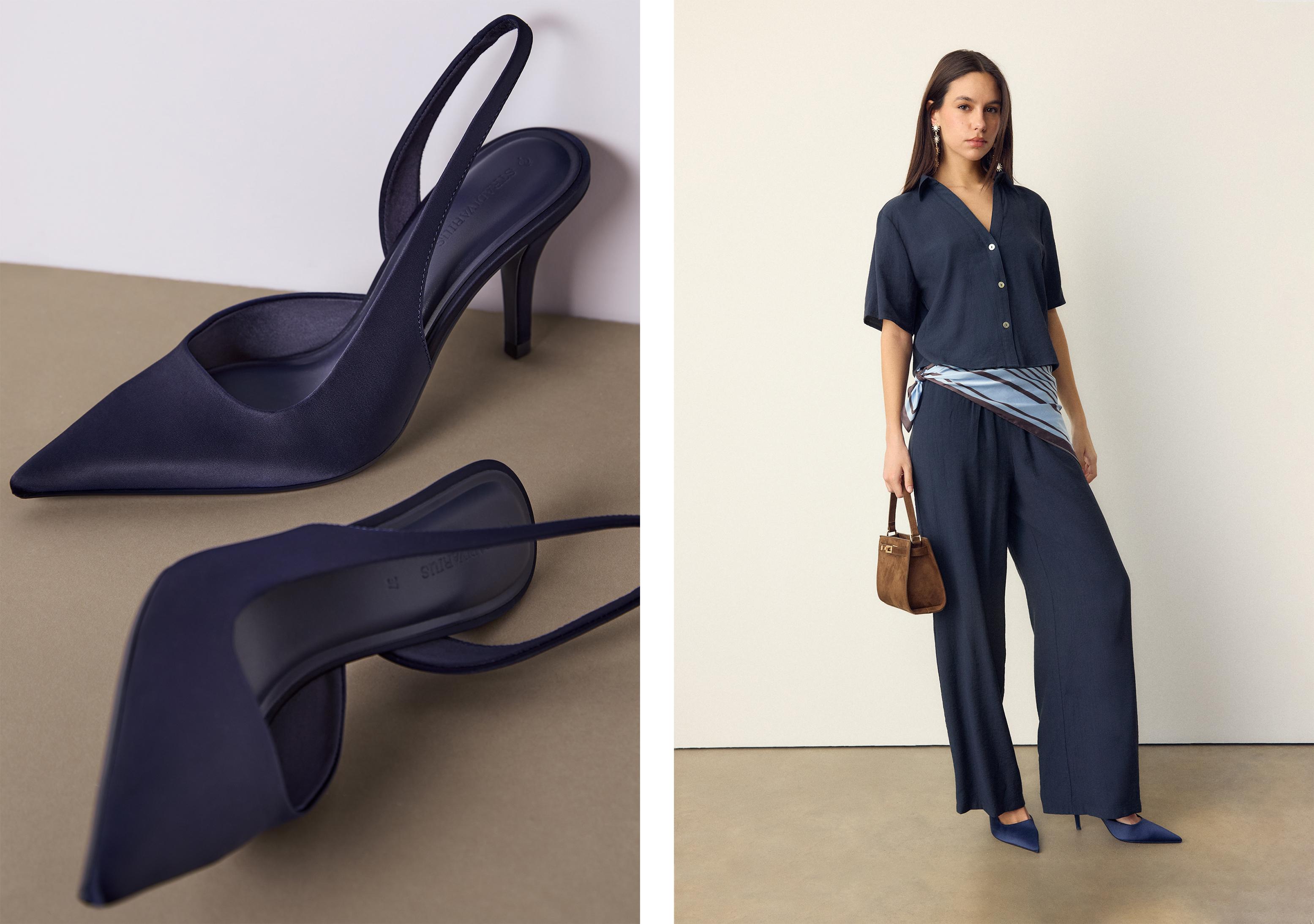 Satin effect heeled shoes — BLUE