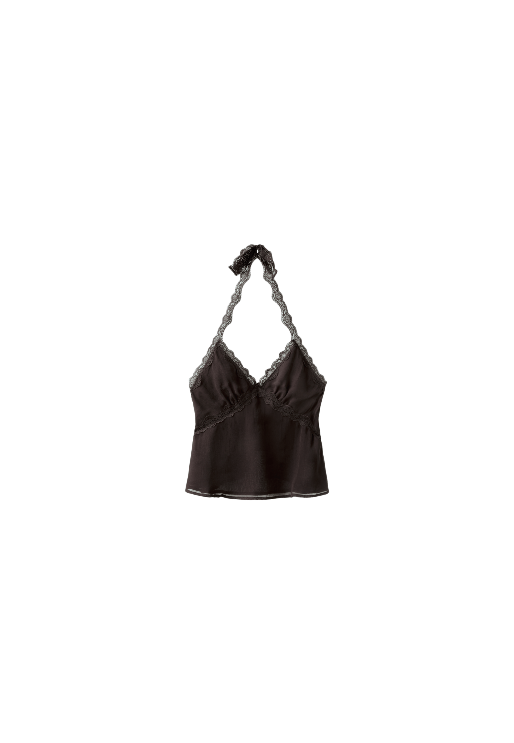 Halter neck top with lace trim — Brown