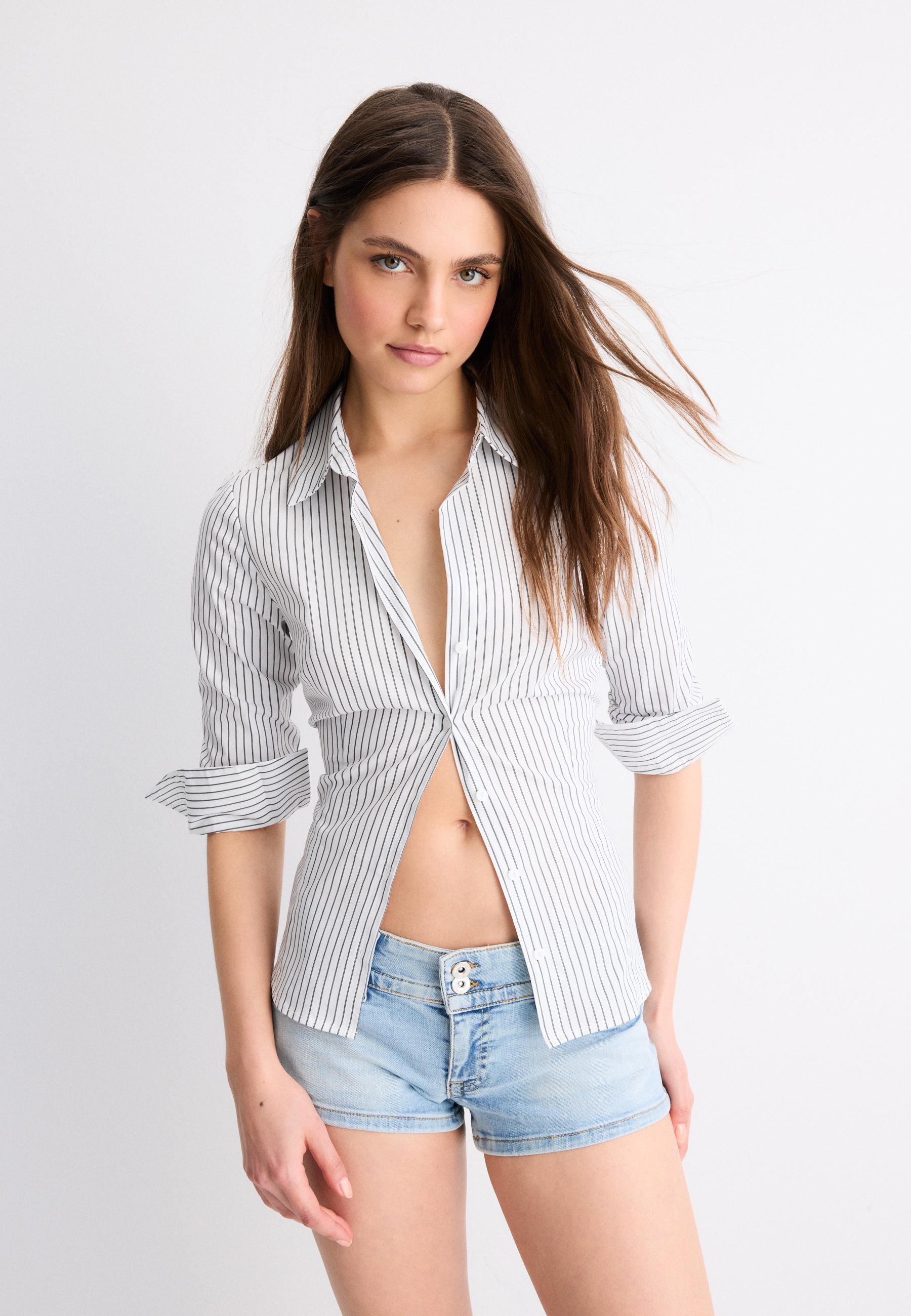 Basic striped fitted shirt — Black