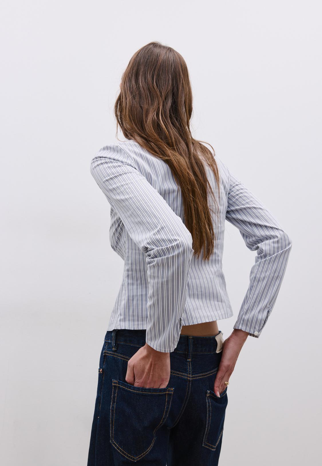 Chemise Manches Longues Rayures Grises SYM – Taille 42 – Femme – Style Tunique Décontractée