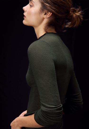 Basic wool silk mock neck jumper — Khaki 7