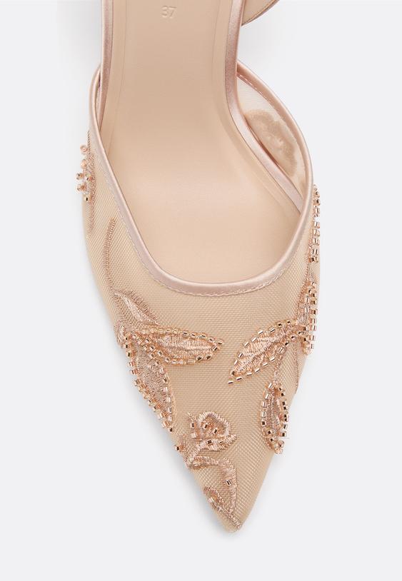 zapatos tacon mesh pedreria