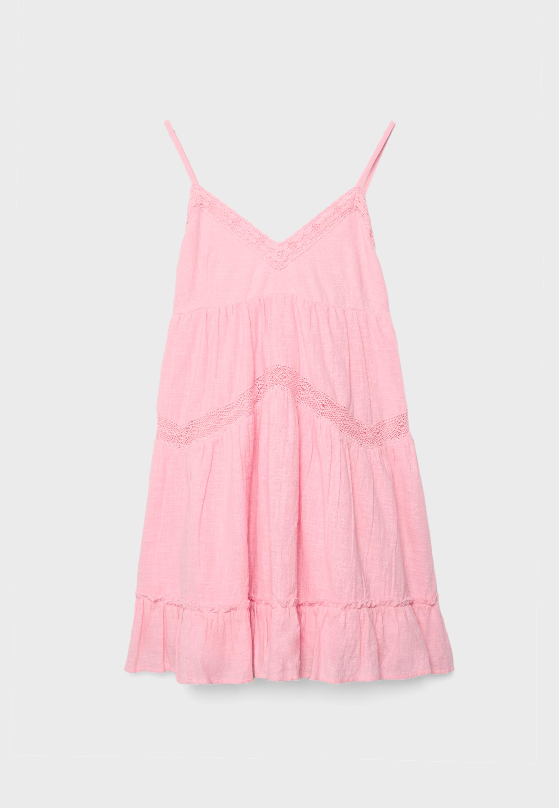 Short dress with lace detail — Bubblegum pink