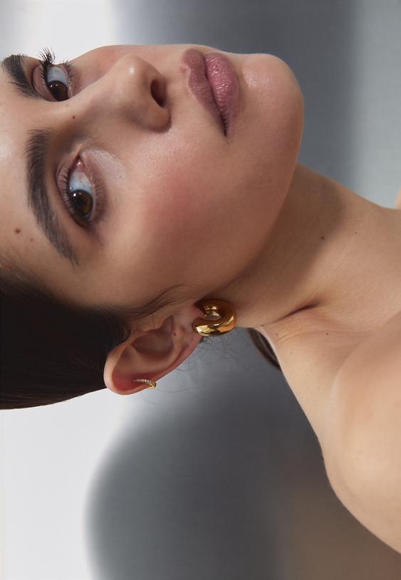 Stradivarius Set Of 2 Chunky Waterproof Hoop Earrings Yellow Os