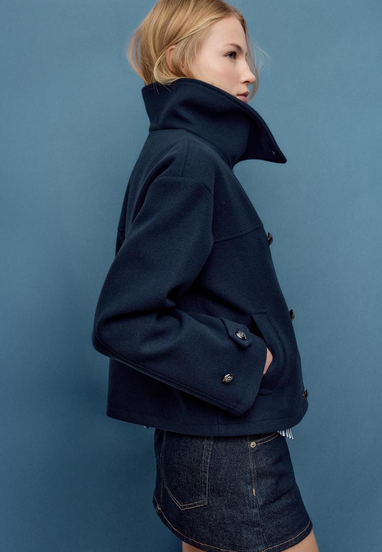 cazadora cruzada cuello alto tacto suave