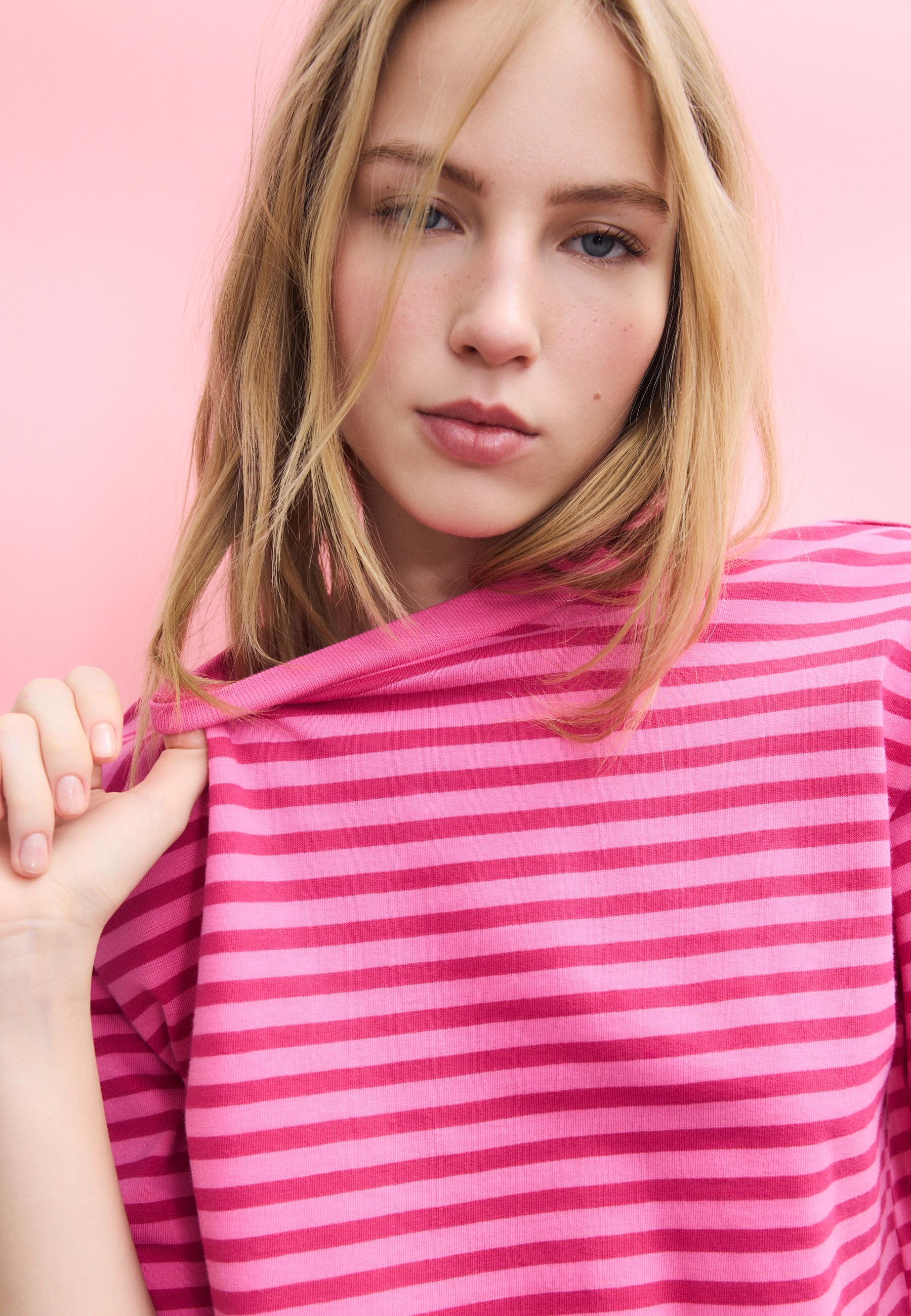 Striped short sleeve T-shirt — Bubblegum pink