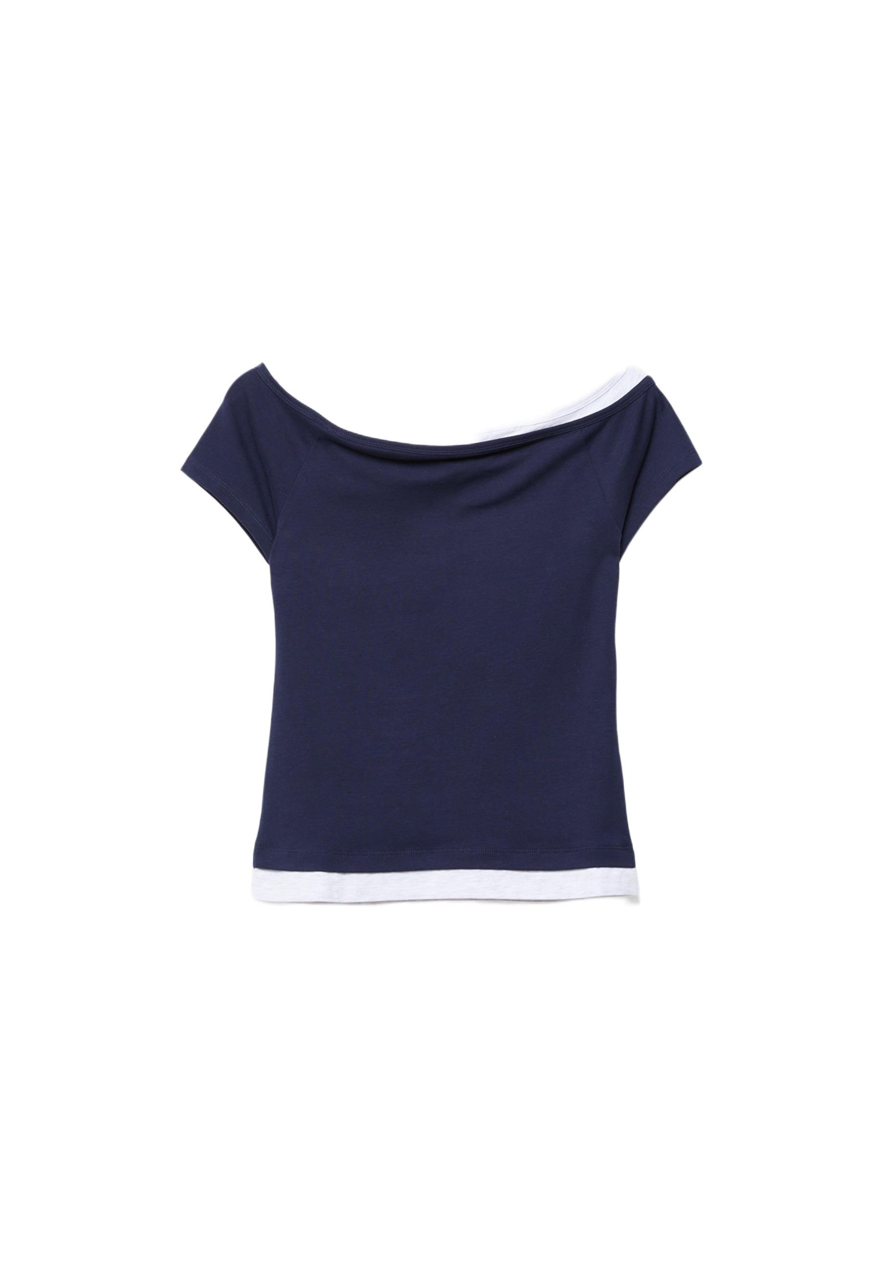 Boat neck short sleeve T-shirt — Dark blue