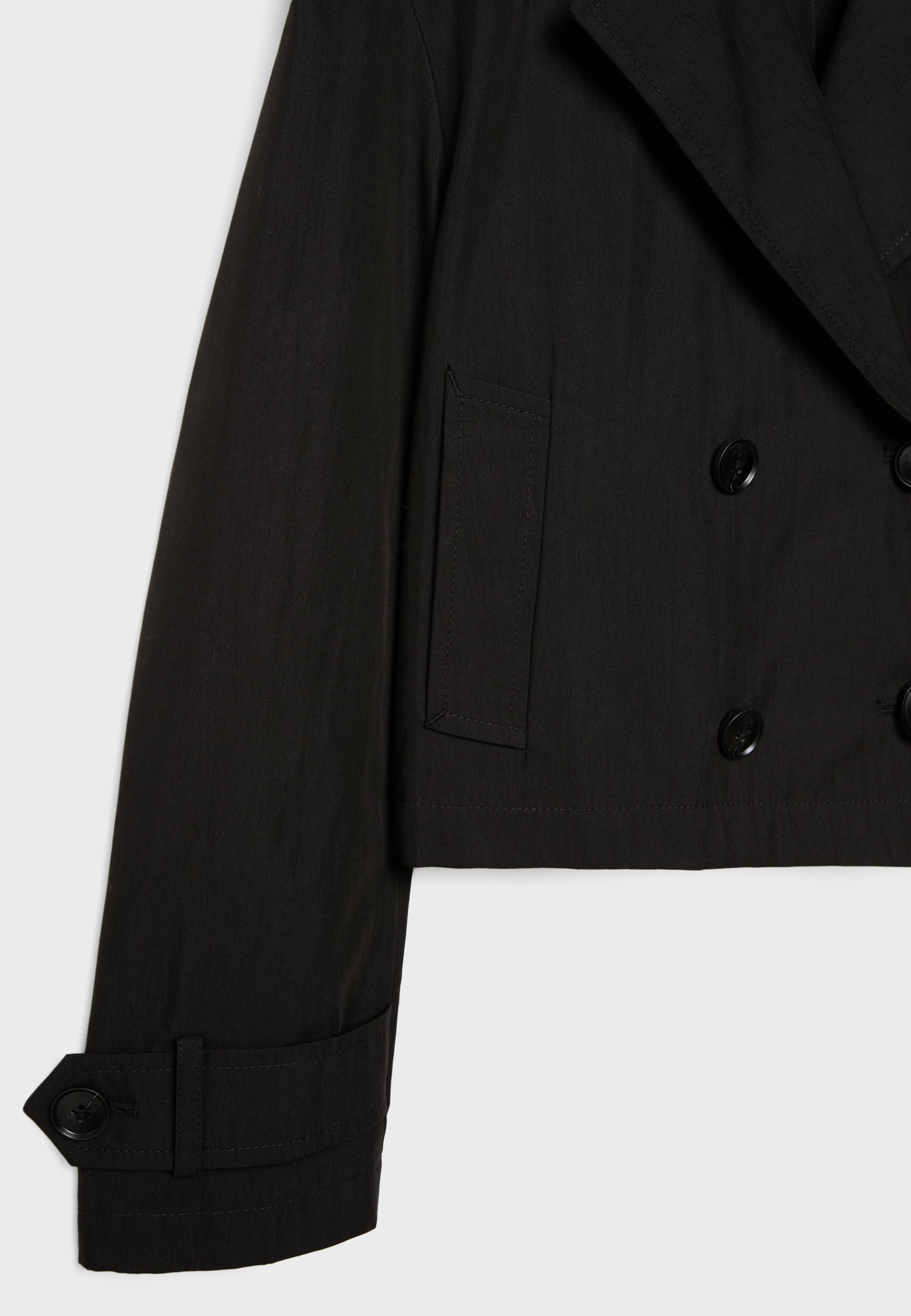 Short double-breasted trench coat — Black