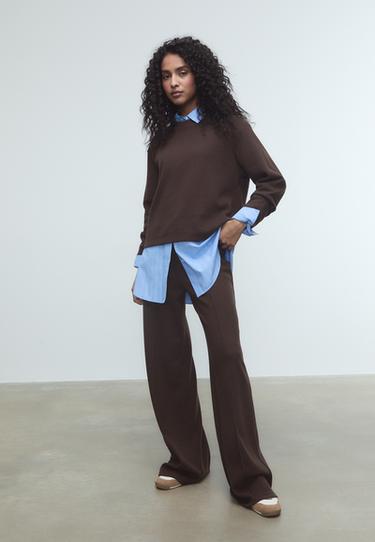 Soft-touch pintuck trousers — Brown 1