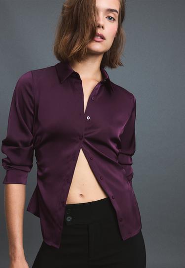 Gathered sateen shirt — Purple 6