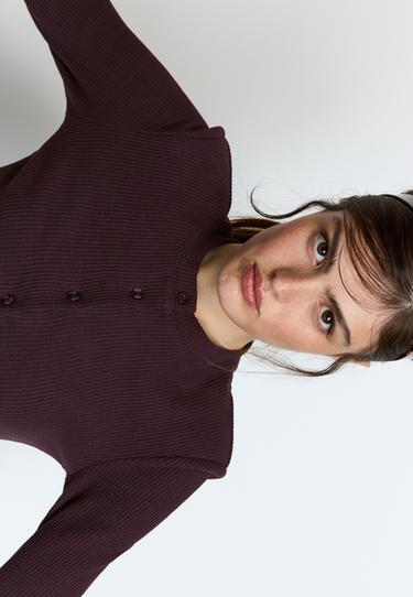 Knit cardigan with padded shoulders — AUBERGINE 4