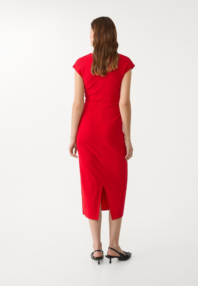 robe midi col en v froncee