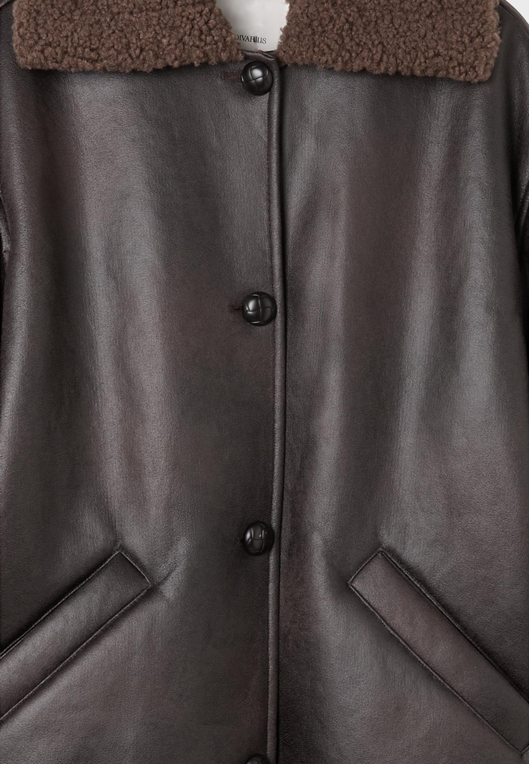 Oversize double-faced button-up jacket — Brown