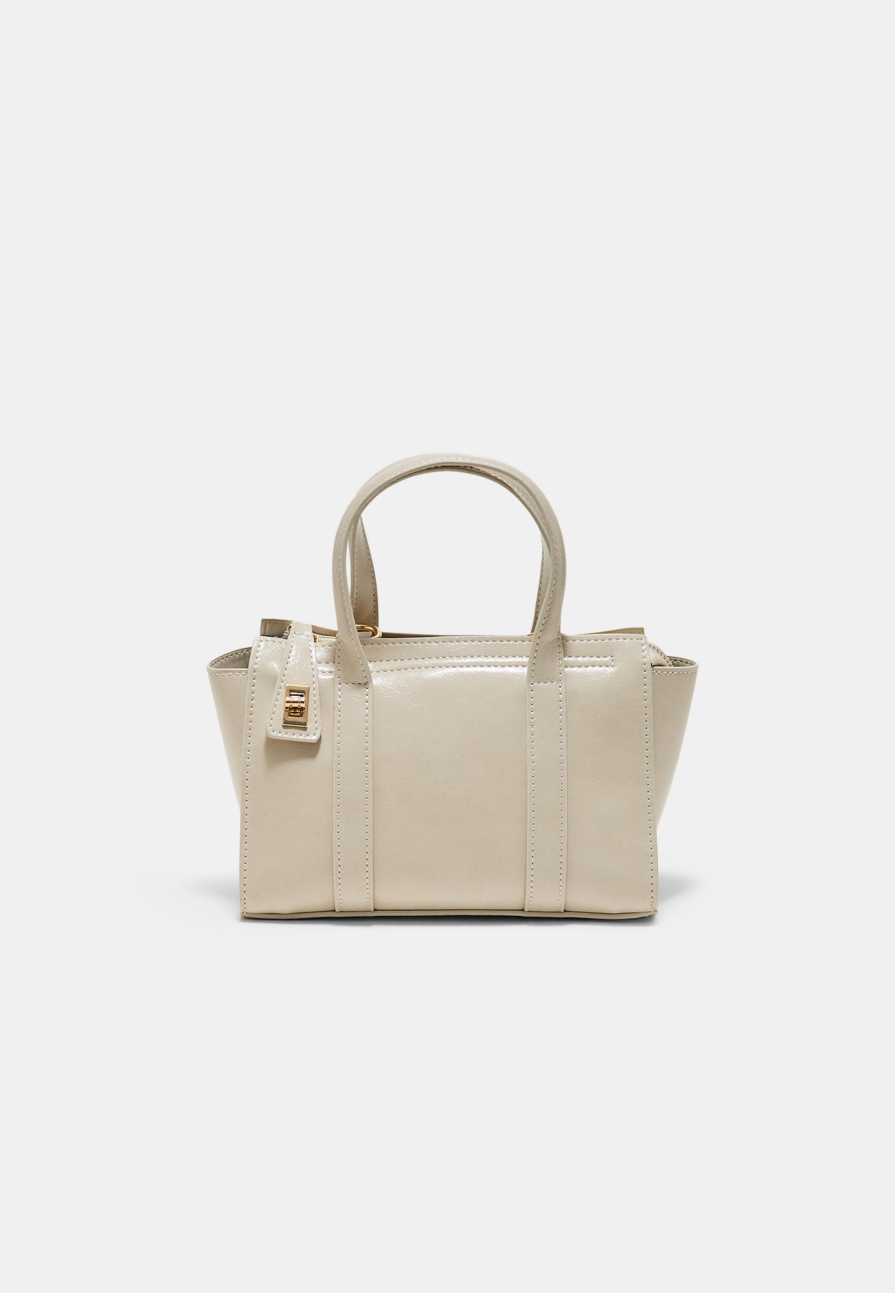 Stradivarius Stradivarius Μίνι Τσάντα Tote Με Κούμπωμα Εκρού Os