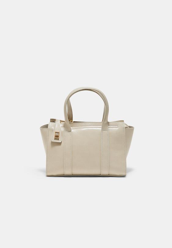 Stradivarius Μίνι Τσάντα Tote Με Κούμπωμα Εκρού Os