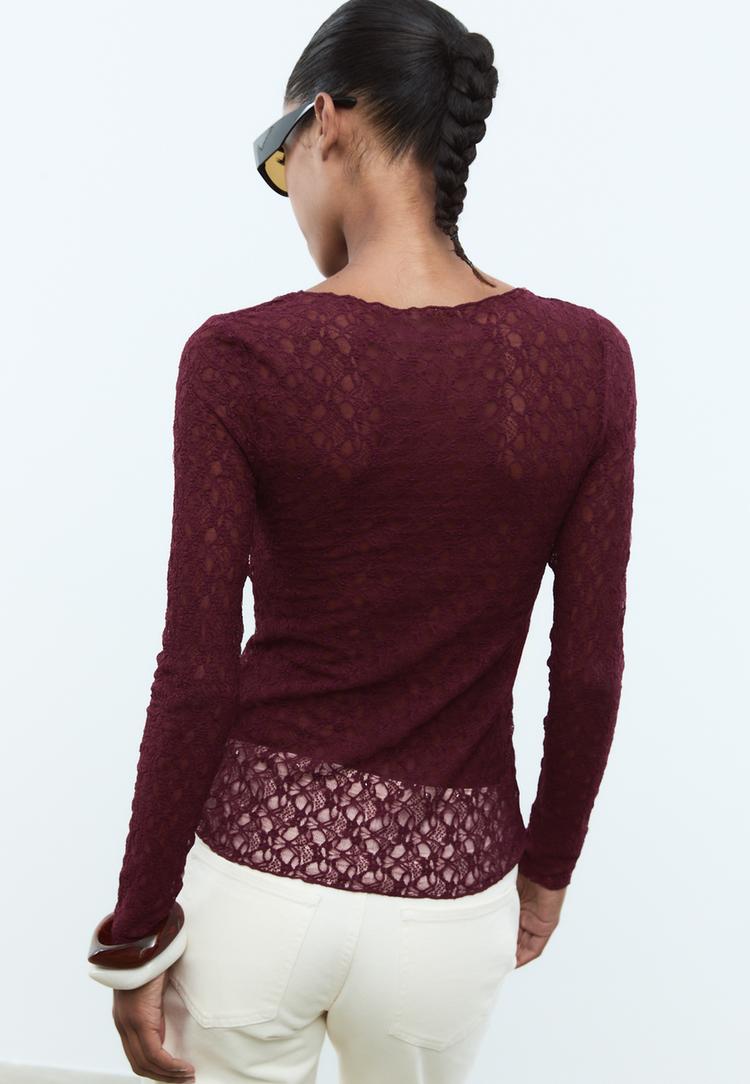 kanten shirt met lange mouw