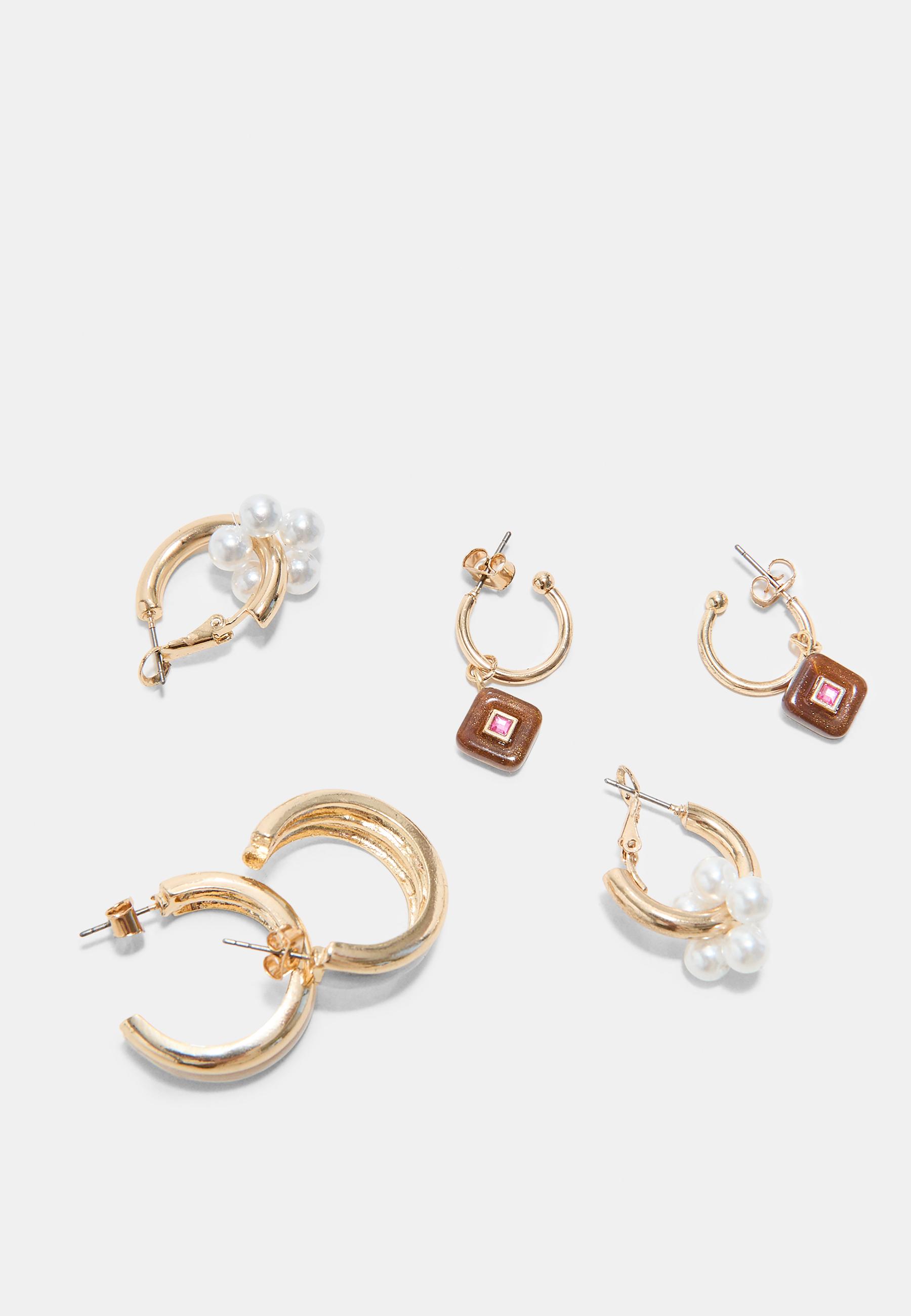 Set of 3 charm earrings — Gold