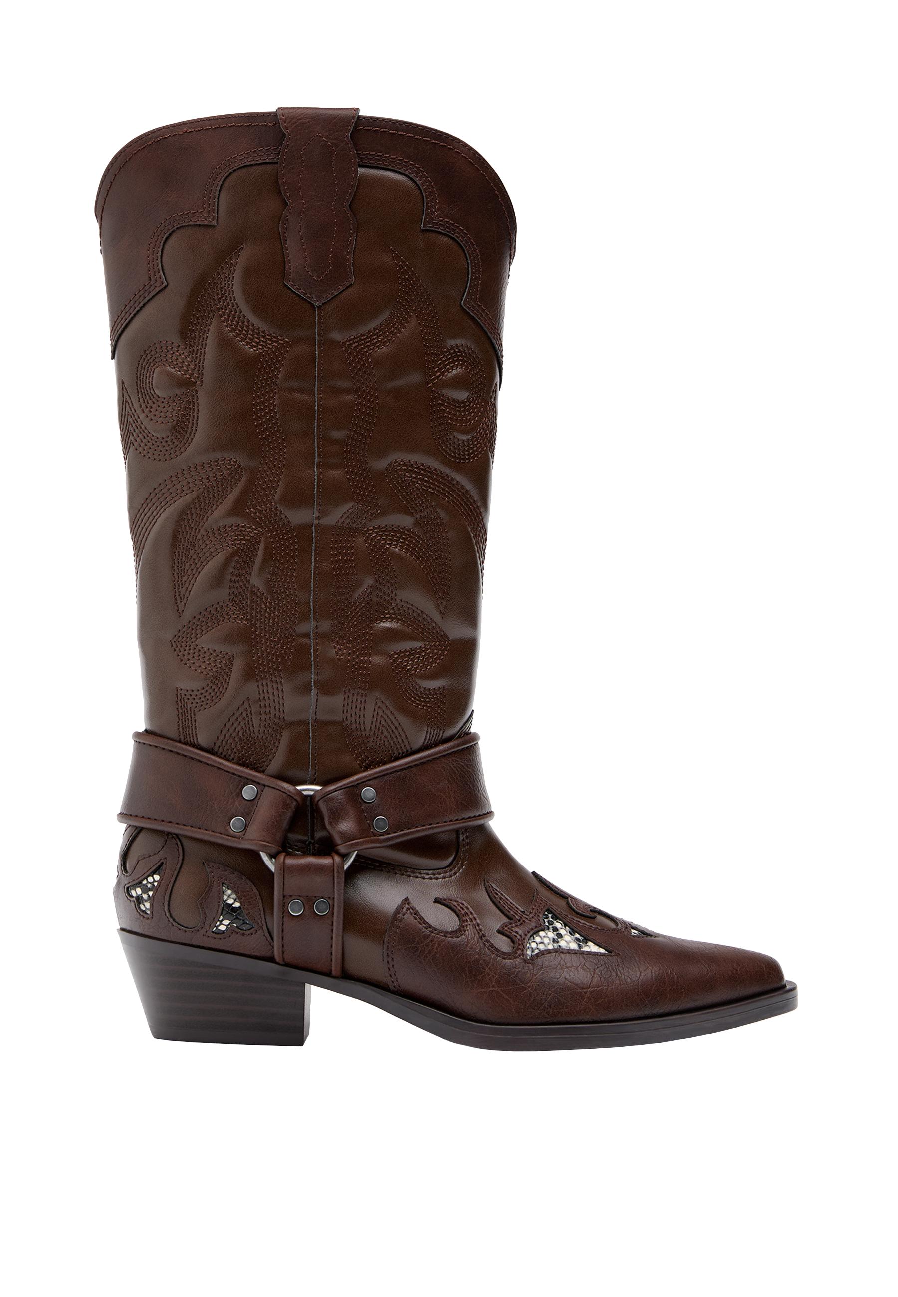 Cowboy boots with animal print detail — BROWN