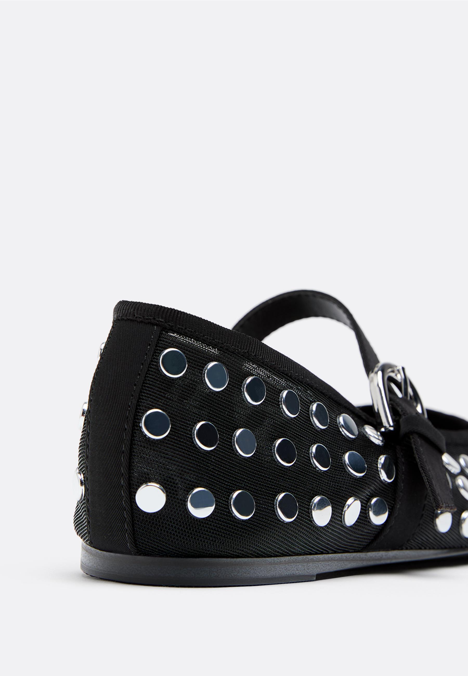 Mesh ballerina flats with studs — BLACK 