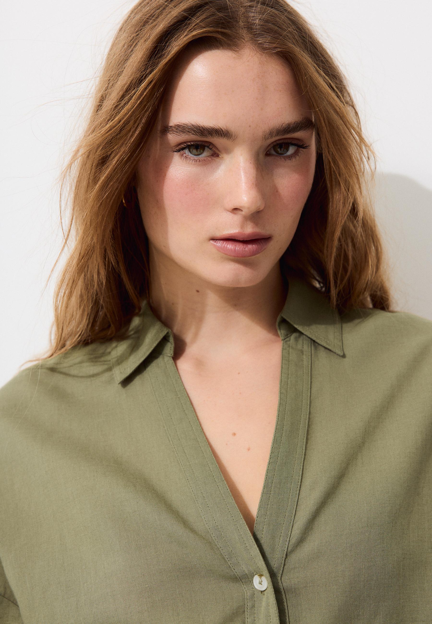 Linen-effect kimono sleeve shirt — Khaki