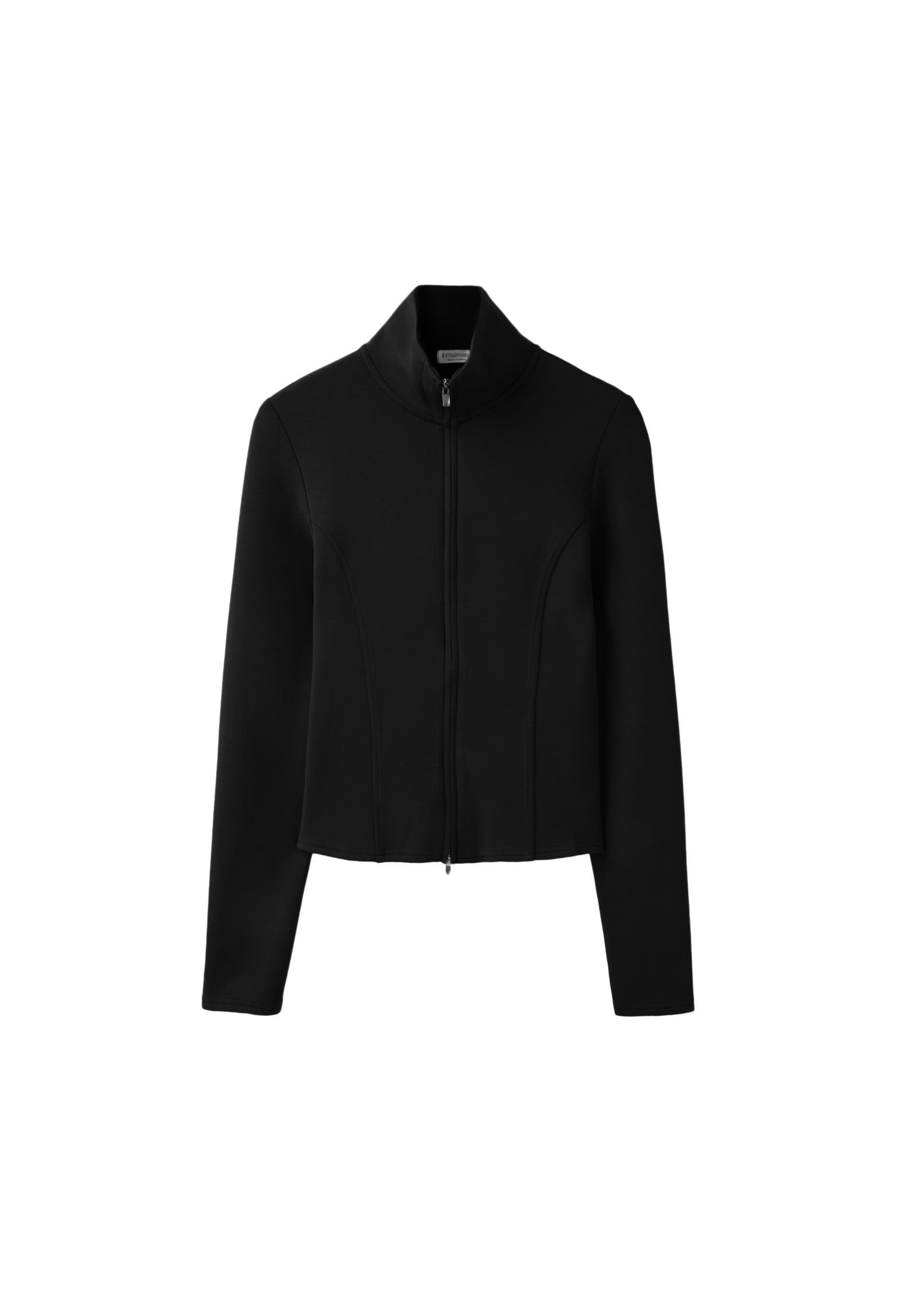 Soft-touch fitted zip-up sweatshirt — Black