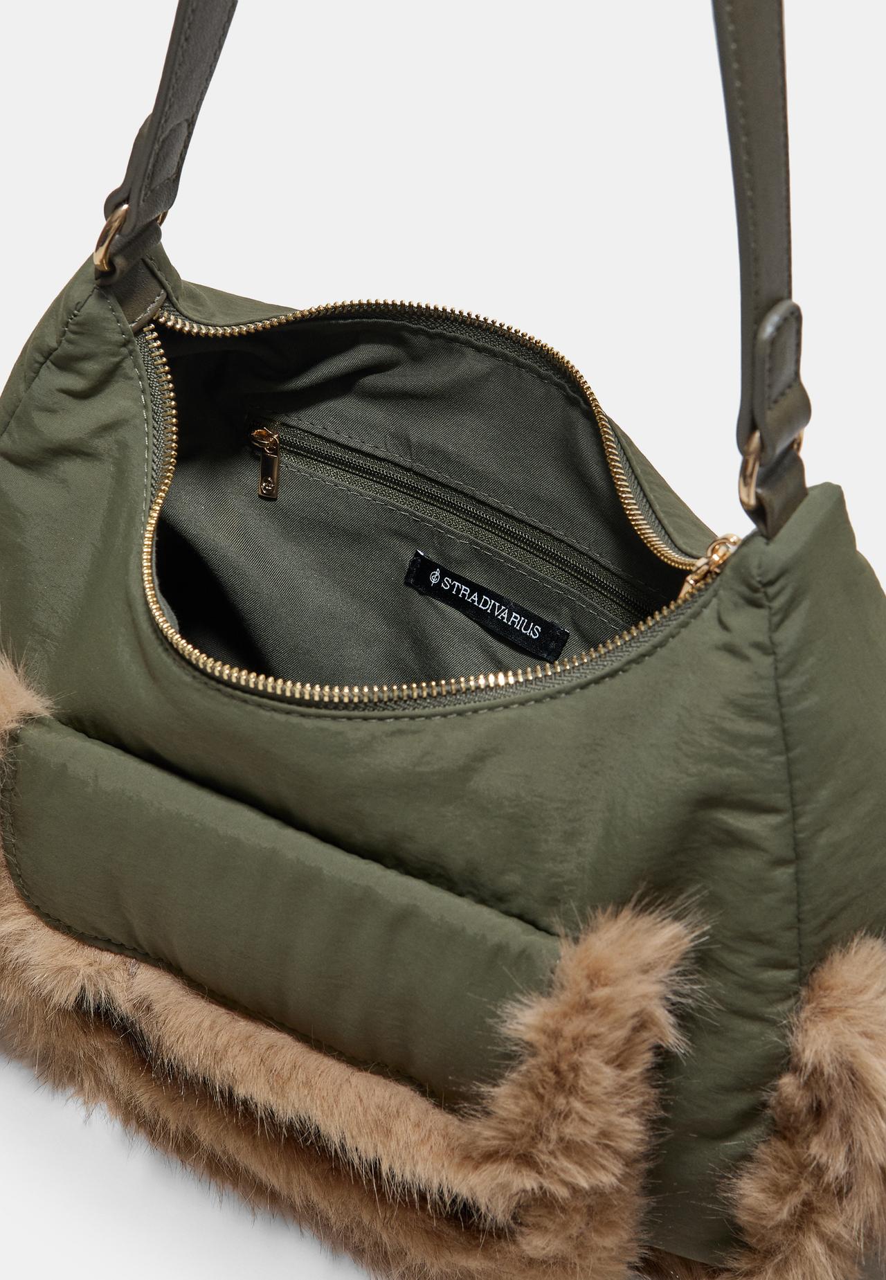 Faux fur pocket shoulder bag — Khaki