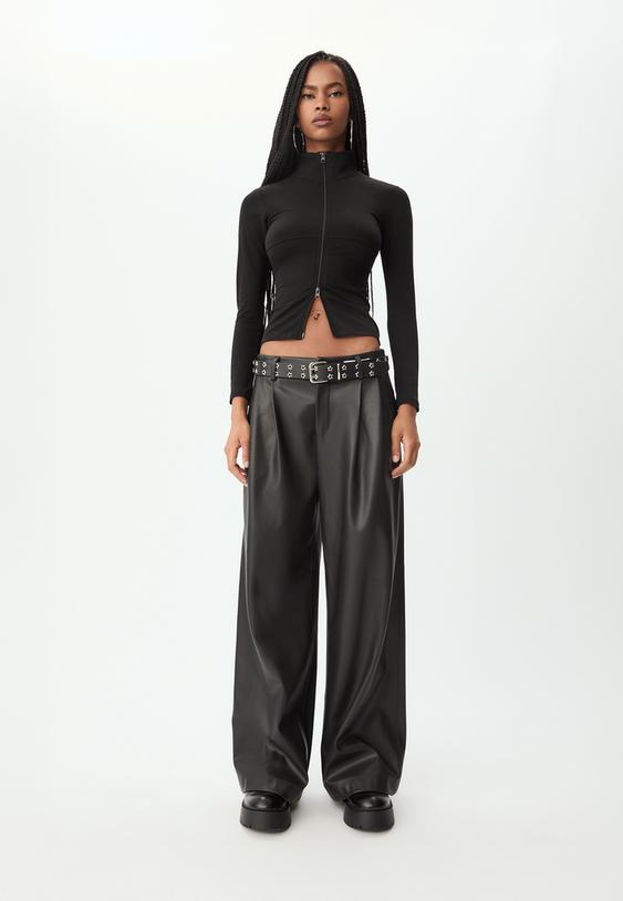 Stradivarius Double Zip T-Shirt Black M