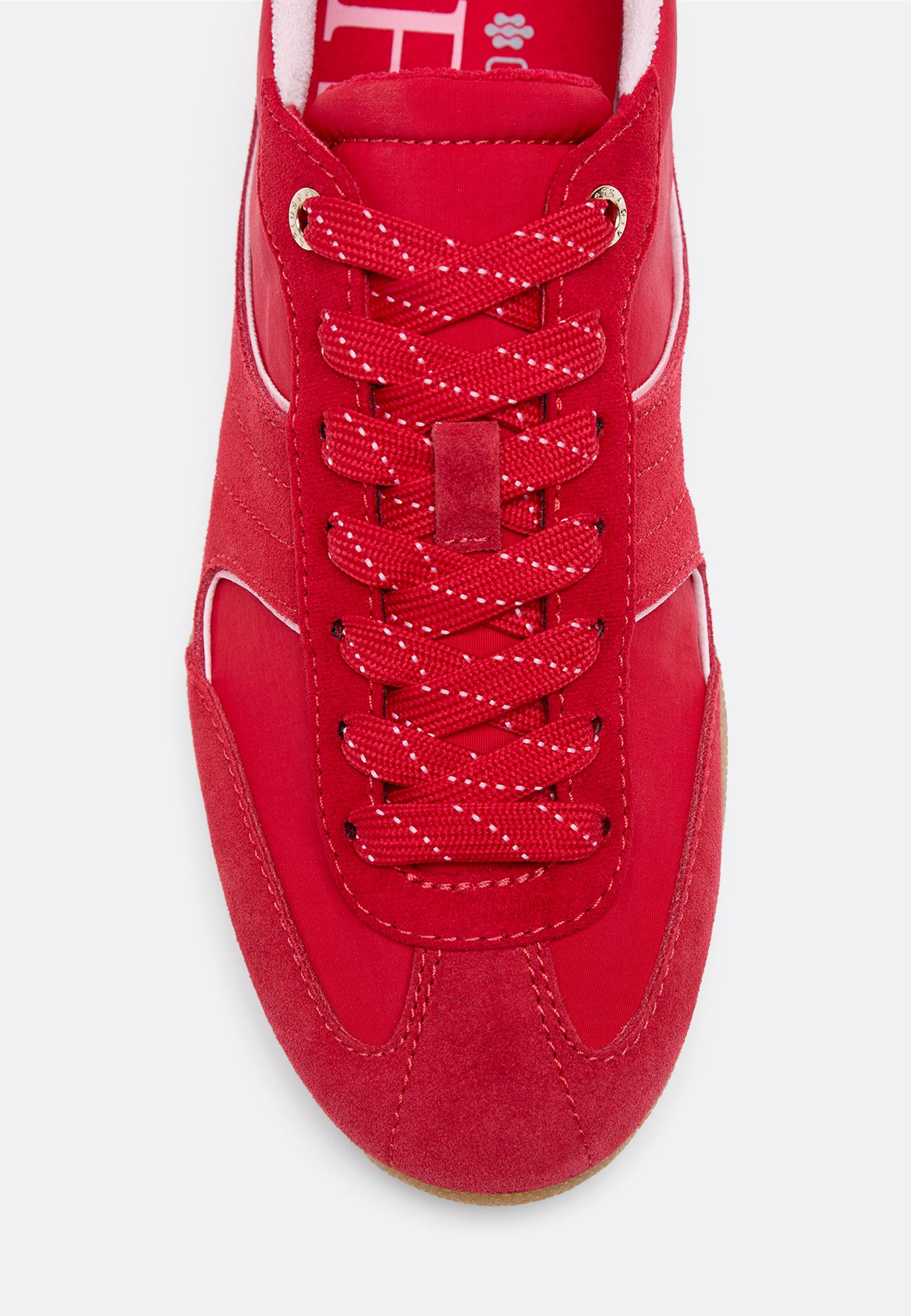 Flat sole trainers with leather details — RED