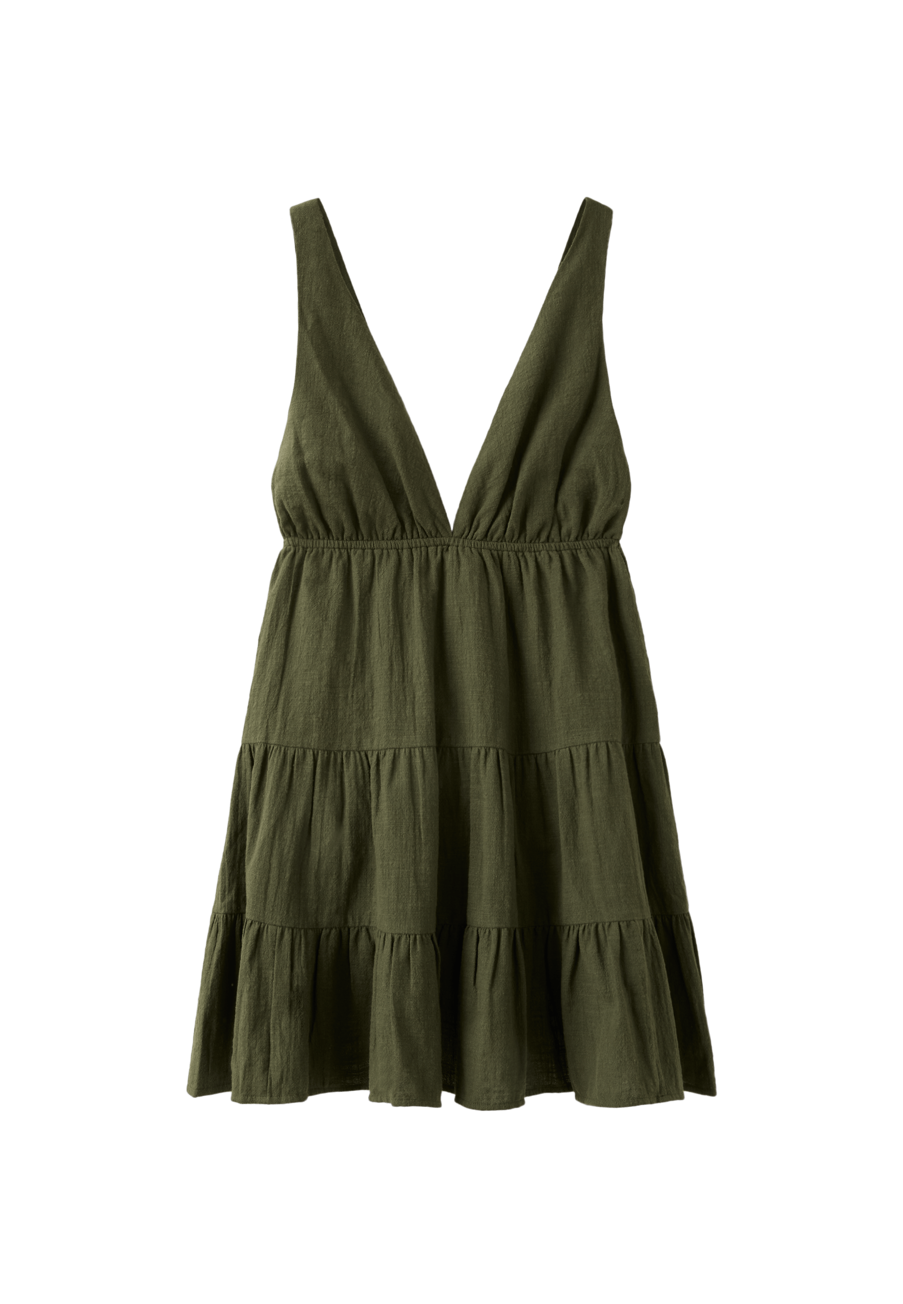 V-neck short dress — Khaki