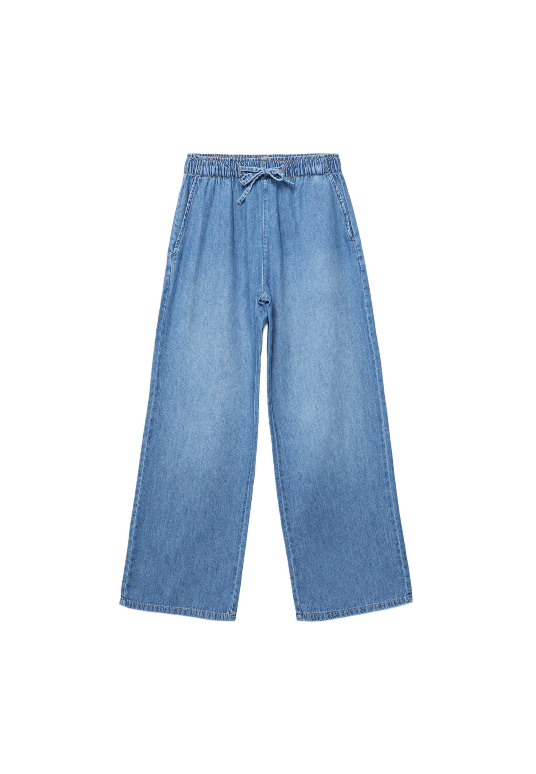 Flowy denim drawstring trousers — MEDIUM BLUE DENIM
