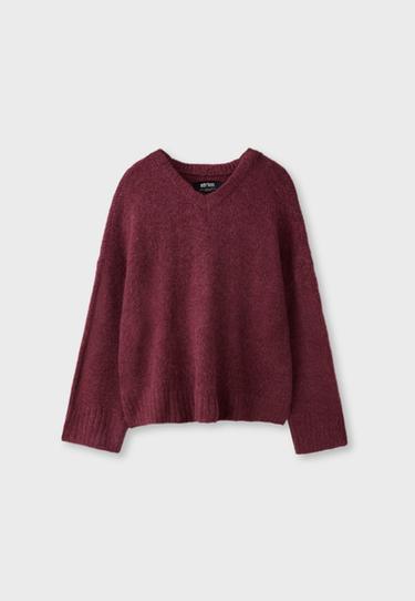 V-neck knit jumper — Dark red 7