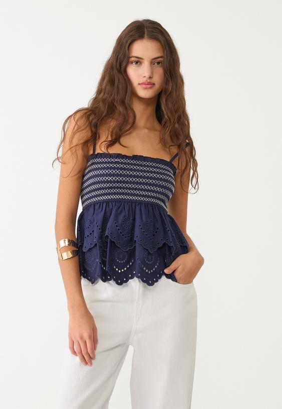 embroidered ruffled top