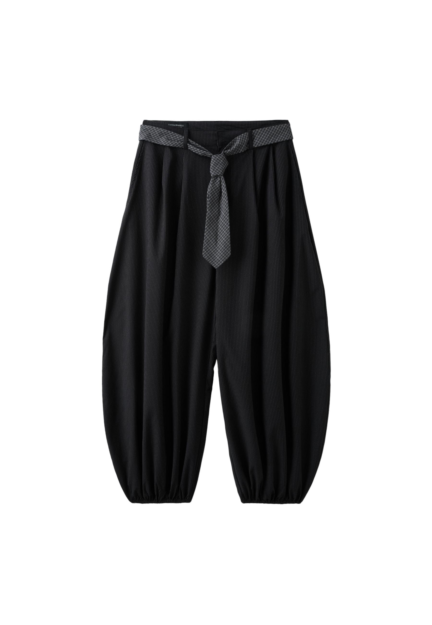 Voluminous tie-detail sarouel trousers — Black