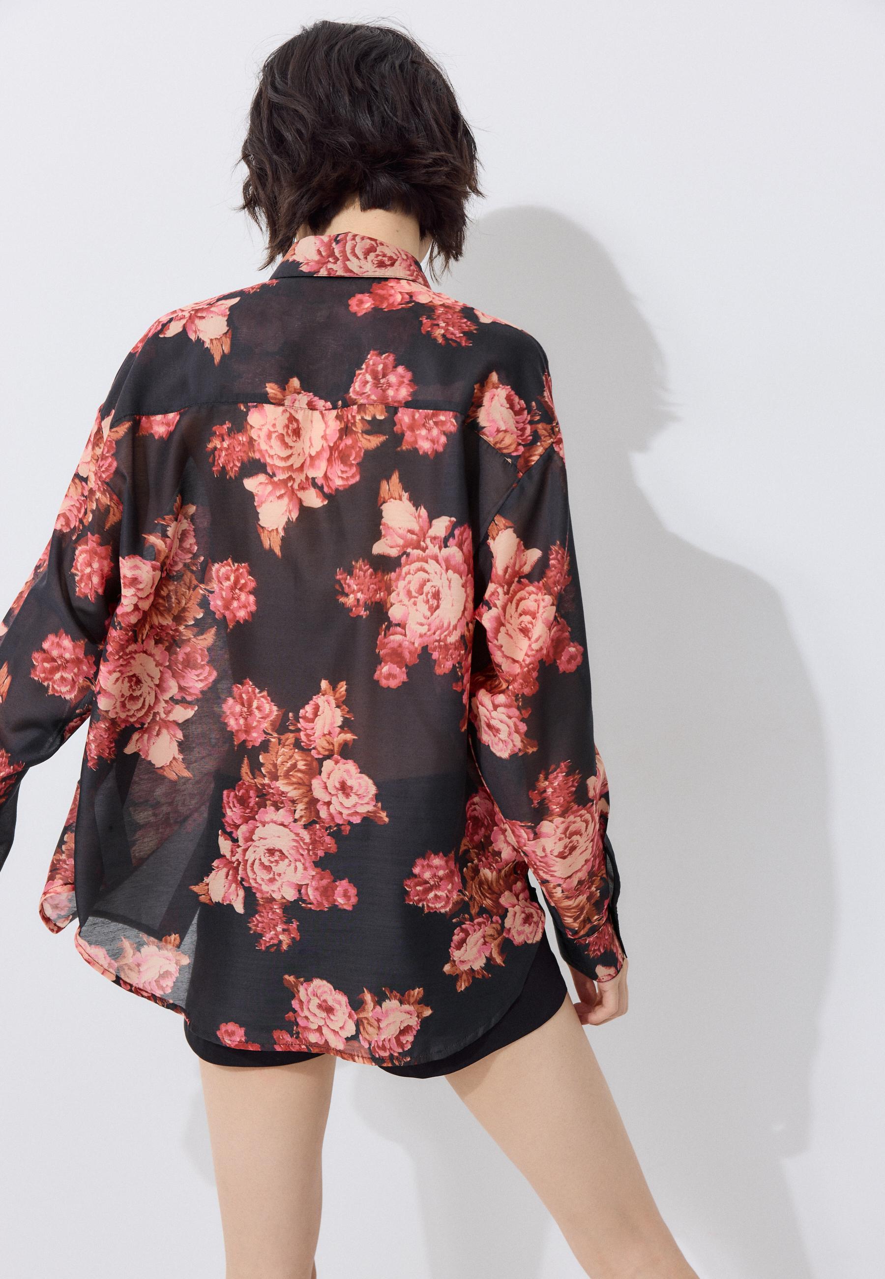 Floral print flowing shirt — Black