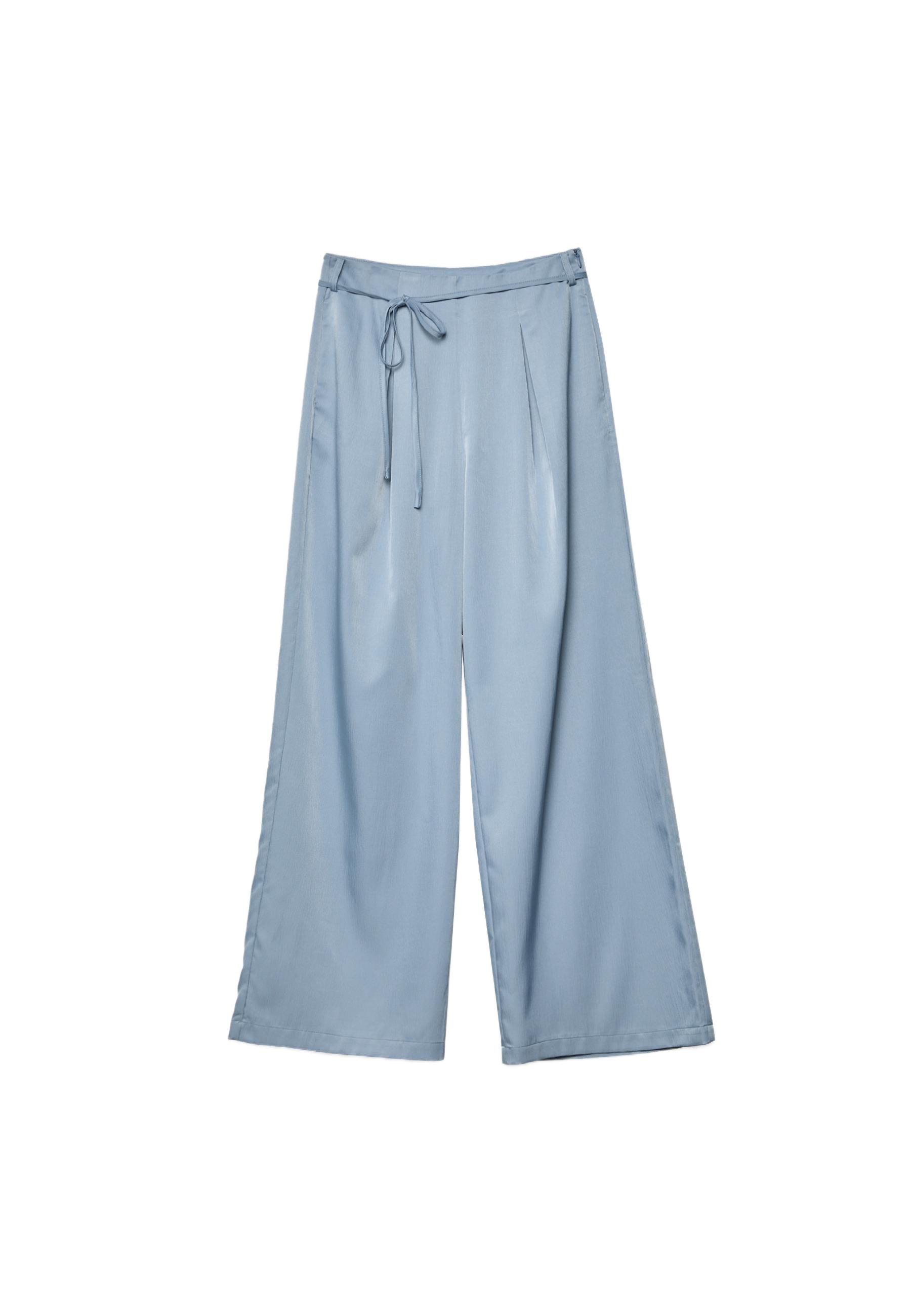 Flowing creased-effect trousers with tie — Sky blue