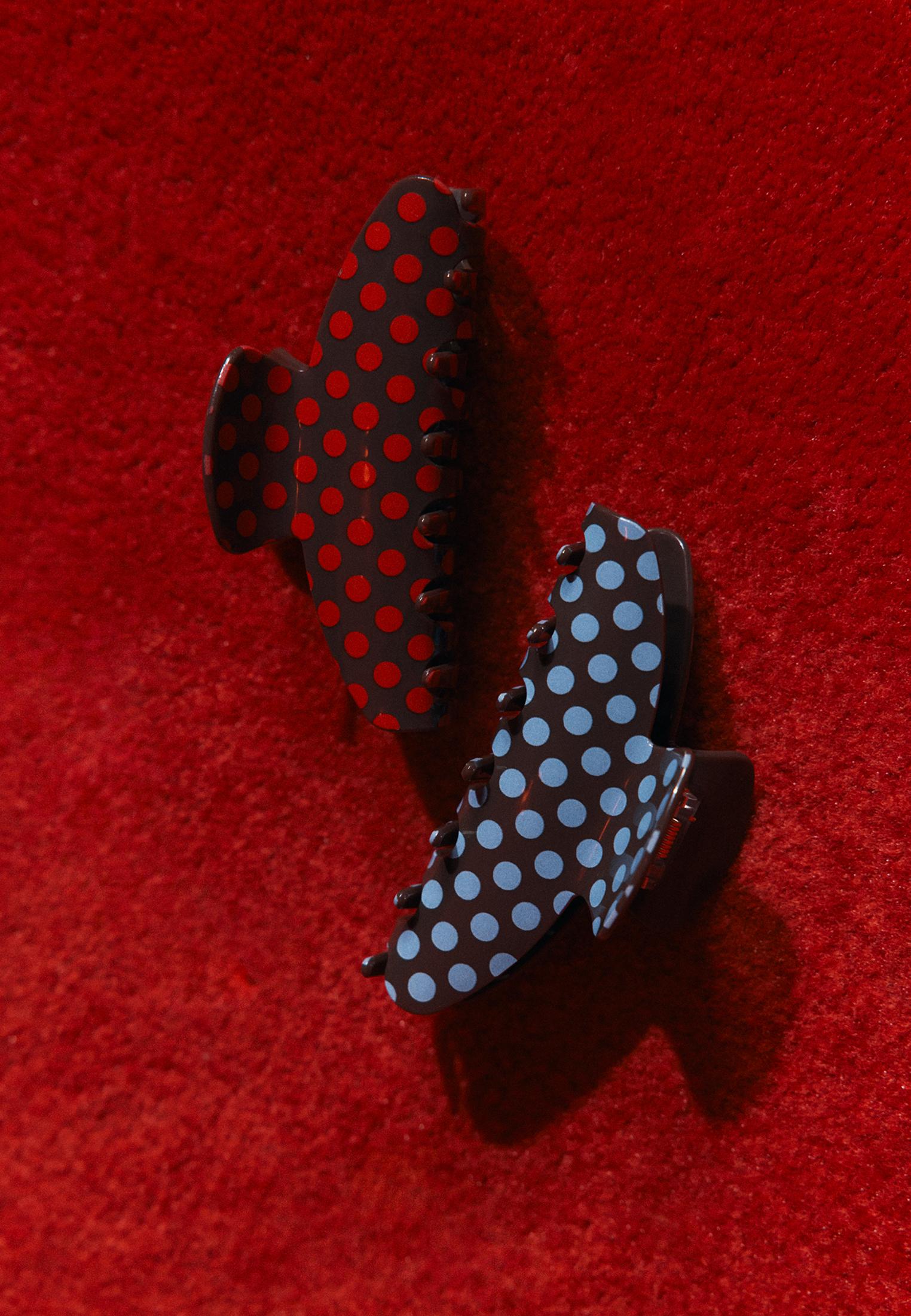 Set of 2 polka dot fur clips — Brown