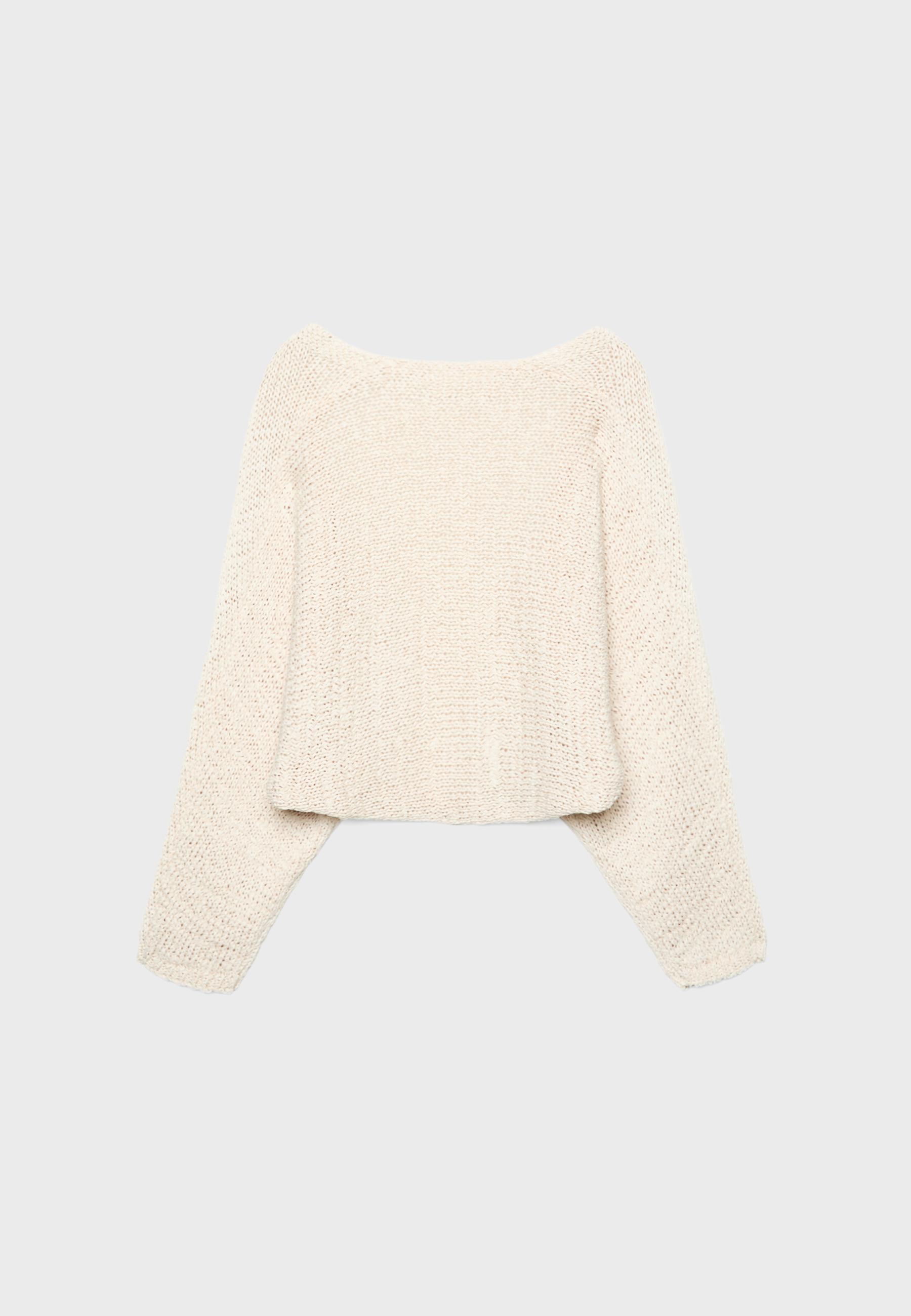Batwing sleeve knit cardigan with tie — Vanilla