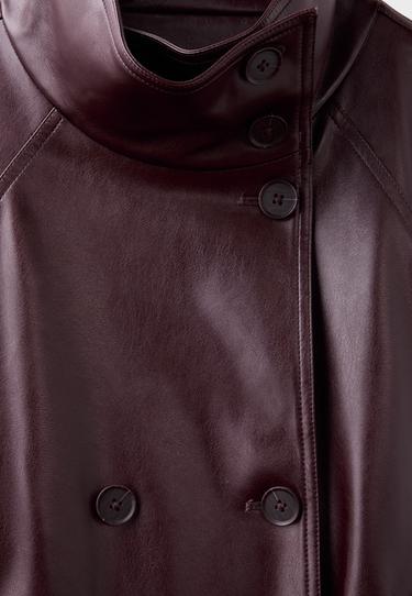 High neck leather effect trench coat — Purple 9